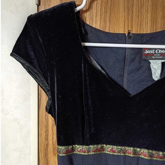 Vintage Just Choon Velvet Empire Waist Maxi Dress Black Ribbon Detail XS 90s - Picture 6 of 7